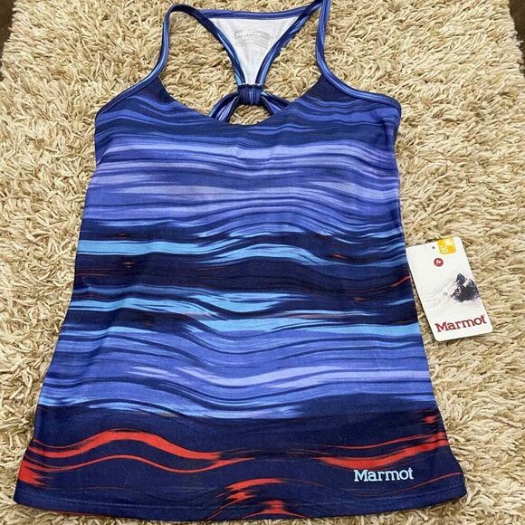 Marmot Women's Solstice Racerback UPF 50+ Tank Top Deep Dusk Scramble XS NWT - Picture 1 of 12